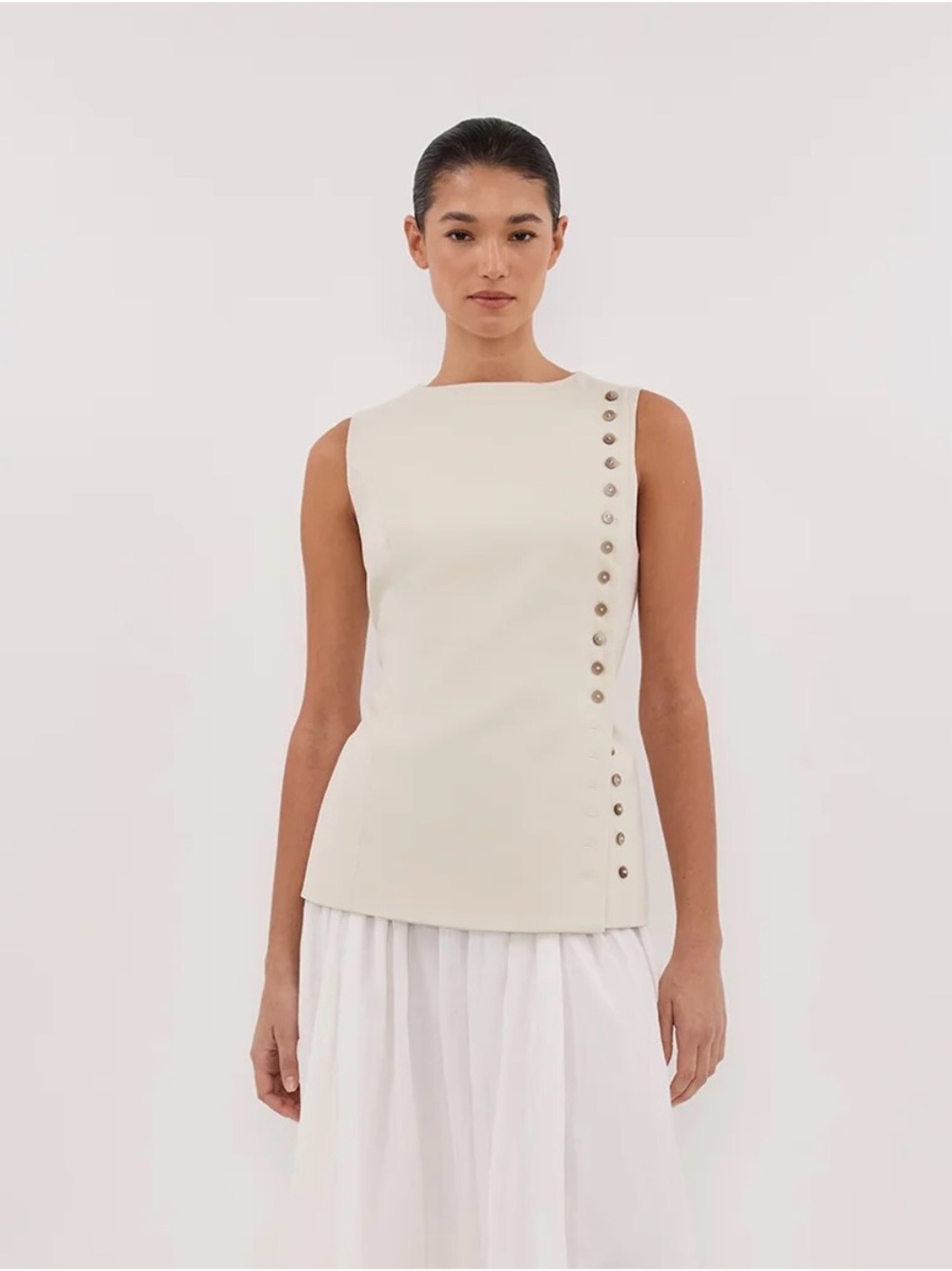 NWT DISSH Ren Side Button Vest in Plaster